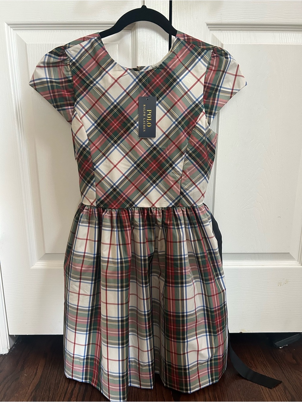 Ralph Lauren Girls Plaid Fit-and-Flare Dress in Red, Green & White